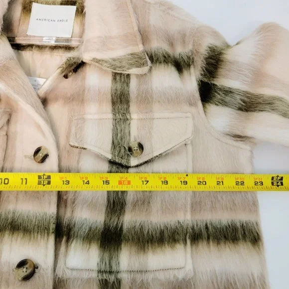 American Eagle Size Small Brushed Plaid Oversized Shacket Jacket Cream NWT $90 - Picture 14 of 16